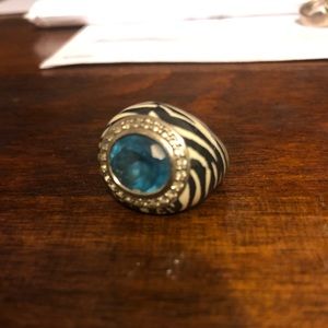 Sterling silver enamel blue topaz ring